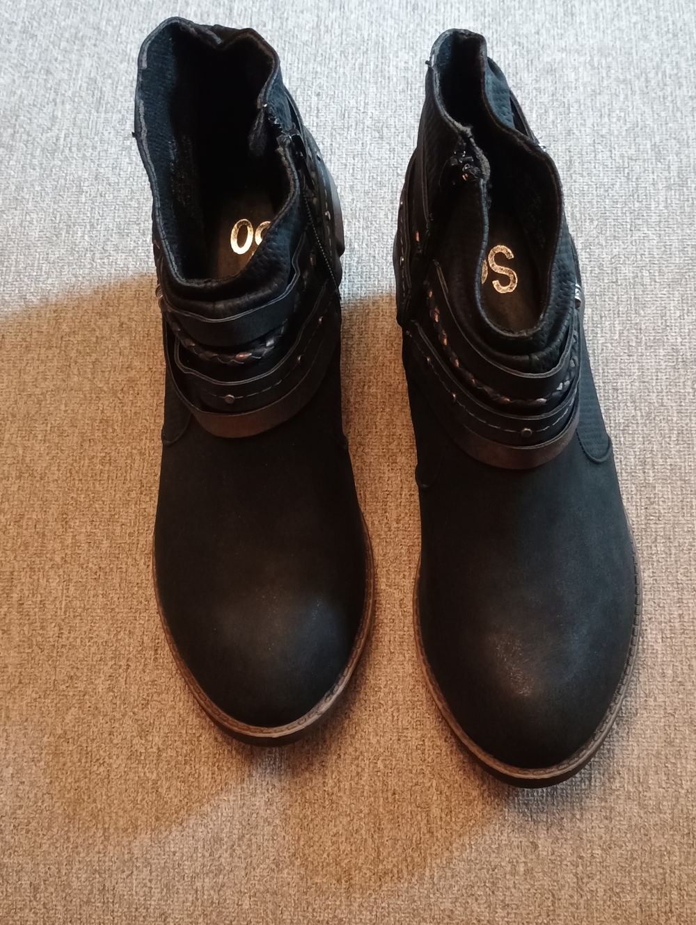 SO Black Ankle Boots with Layered Strap Detail SZ 8.5 NWOB